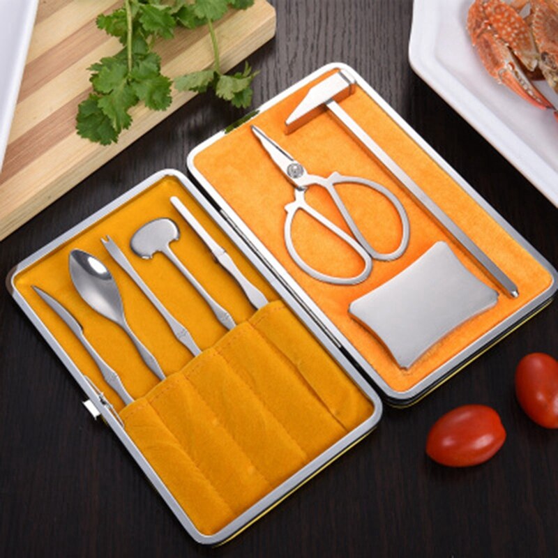 8-Piece Set for Eating Crab Tools Stainless Steel Crab Clamp Crab Clamp Crab Needle Tool Box: Red