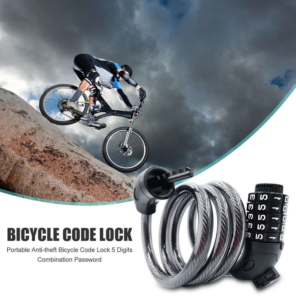 Five-digit Password Lock Steel Wire Lock Cycling Bicycle Anti-theft Bike Safety Portable Waterproof Cycling Elements