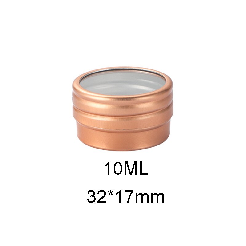 10Pcs Ronde Aluminium Tin Potten Met Venster Nail Box Thee Kaars Mini Sample Jar Lippenbalsem Tin Cosmetische Container sieraden Opslag: Copper
