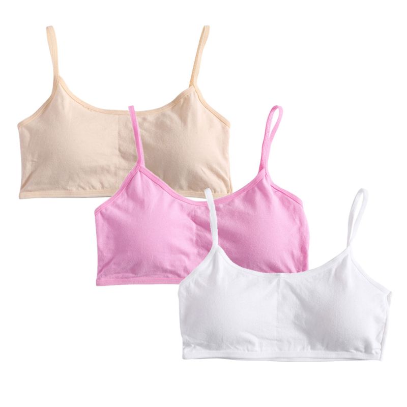 . 3pcs/Lot Young Girls Solid Soft Cotton Bra Puberty Teenage Breathable Underwear: E