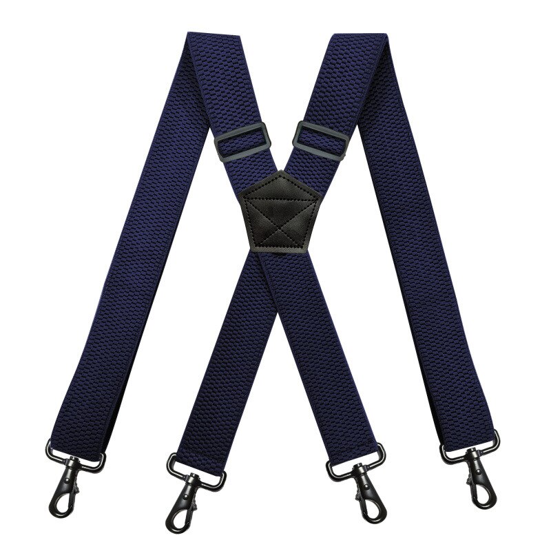 Deepeel 1pc 3.5*120cm Men's Braces X-shaped Corn Grain Stretch Wide Suspenders Black Hook Buckle 4 Clip Straps Male Jockstrap: Navy