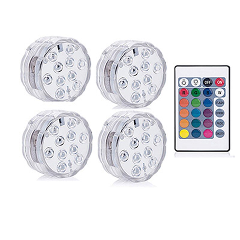 Lámpara sumergible de luz subacuática con Control remoto, decoración con batería, multifunción, a todo Color, sumergible, resistente al agua: 4 lamp 1controller