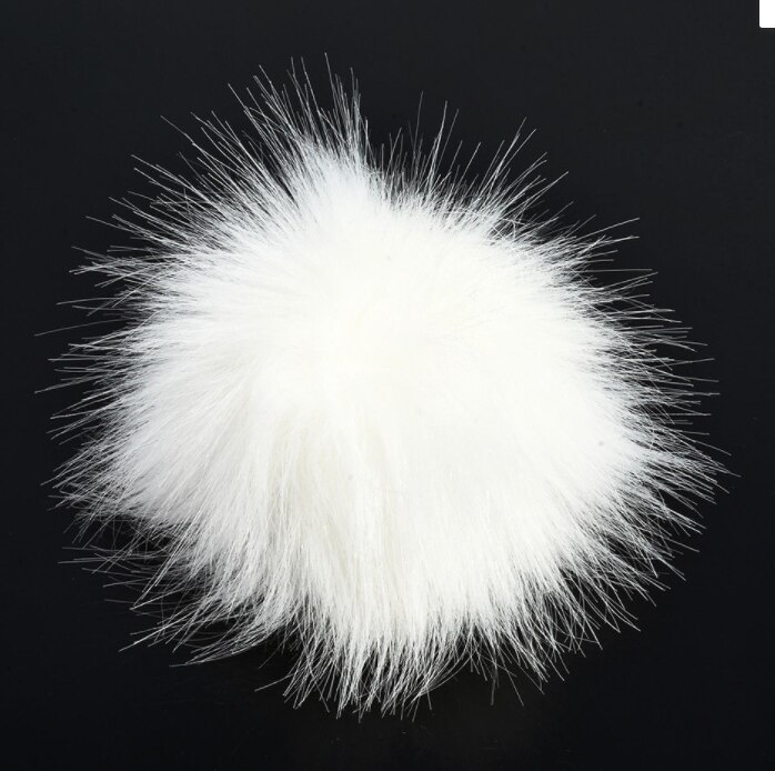 DIY Women Faux Raccoon Fur Pom Poms Ball for Knitting Beanie Hats Accessories Soft Hat Decoration with Buckle Hairball: White With Button