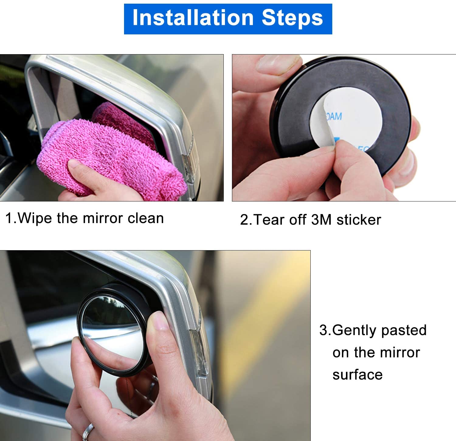 AKOUL Round HD Glass Mirrors Frameless Convex Rear View Mirror with Wide Angle Adjustable Stick for SUV and Trucks, 2PCS