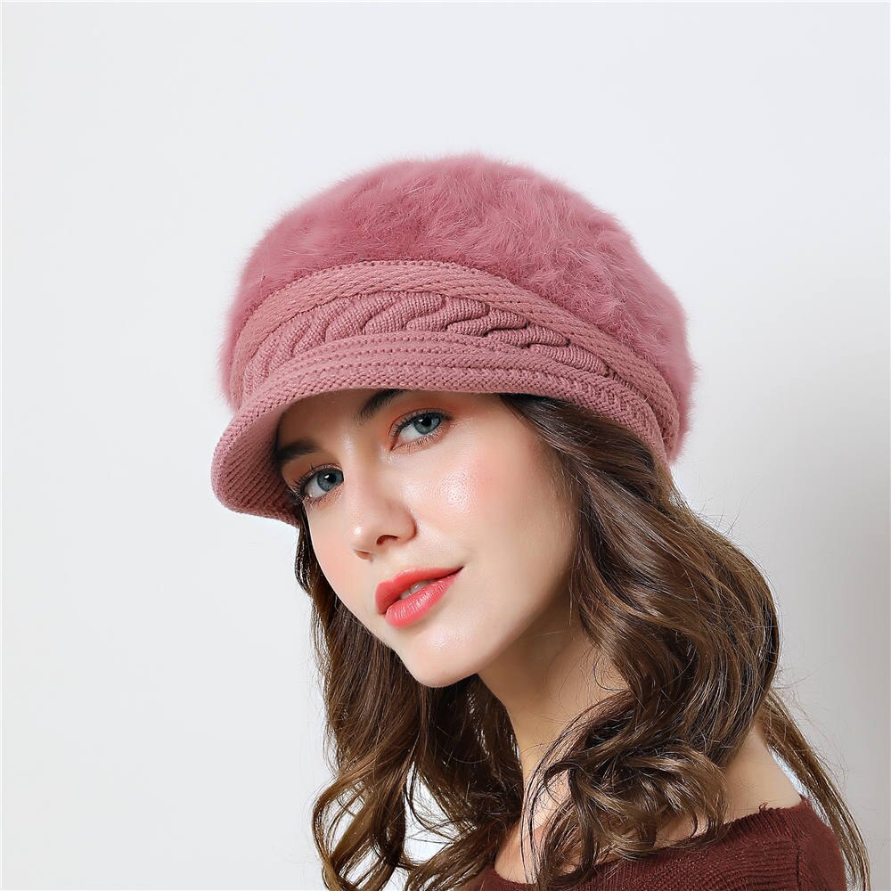 Damesmuts gebreide wintermuts voor meisjes pet strik herfst dames baret konijnenhaar: En
