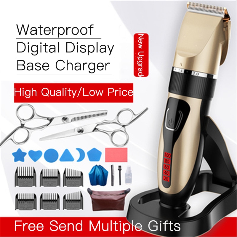 Hair Clipper Rechargeable Electric Digital Hair Trimmer Smart Base Charge Waterproof Men's Haircut Tool