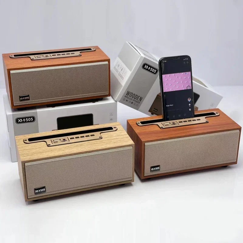 Multifuncional Retro De Madeira Bluetooth Speaker, Subwoofer Sem Fio, Sistema de Som Remoto, Suporte Do Telefone Móvel, Desktop Portátil FM