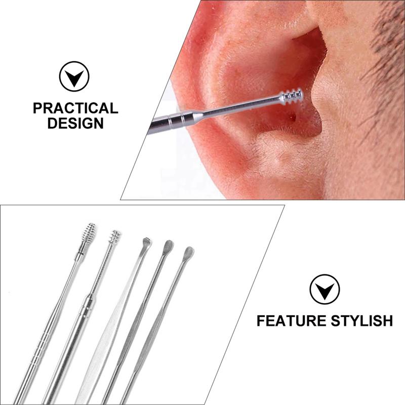 3 Sets Reinigingsborstel Oor Lepel Set Rvs Ear Wax Removal Tools Oor Picks Cleaning Brush Kit Professionele Oor wax