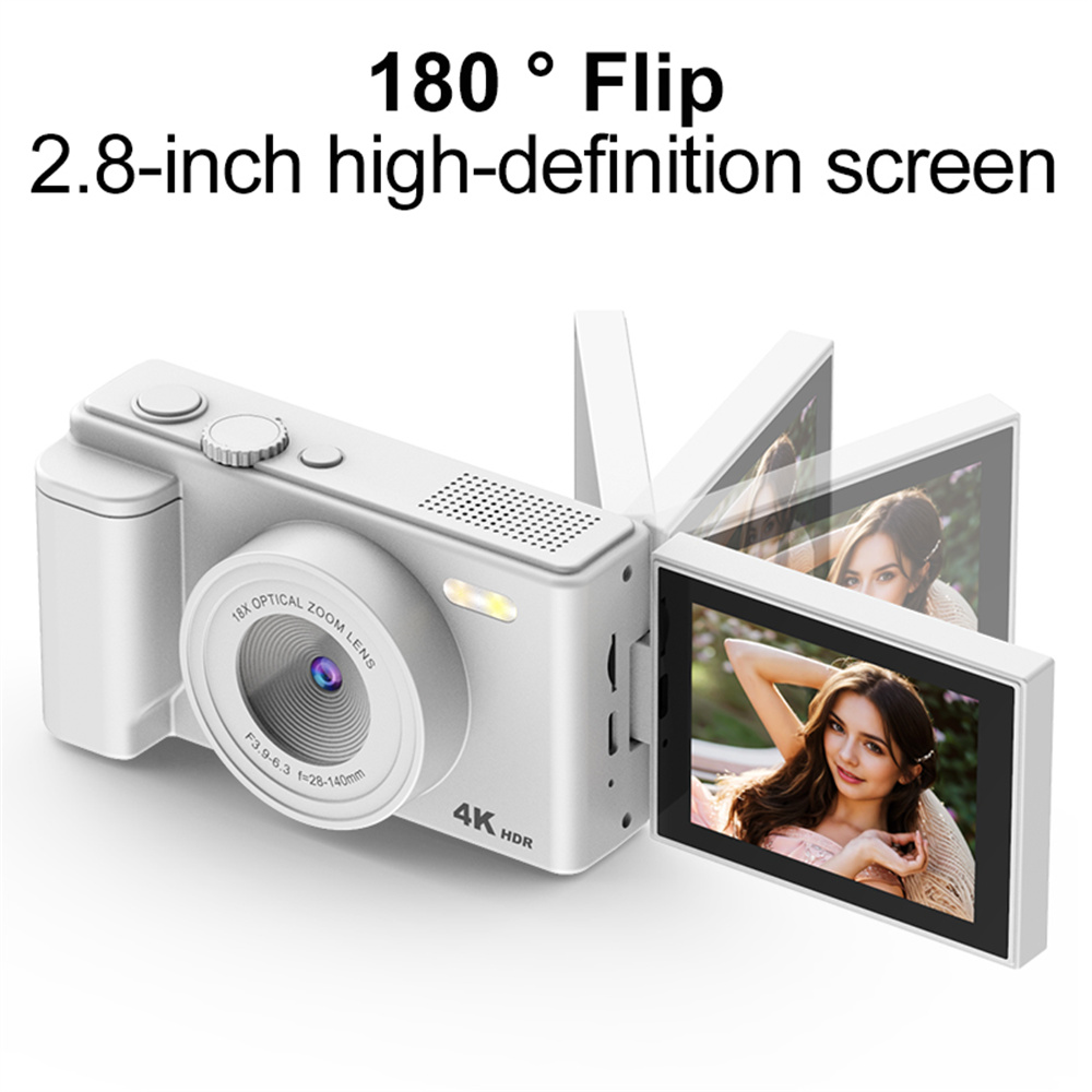 4K Digital Camera Photography Camera 18X Zoom 64MP Autofocu Vlog Video Recorder Compact Camera 2.8 Inch 180° Flip Screen CCD