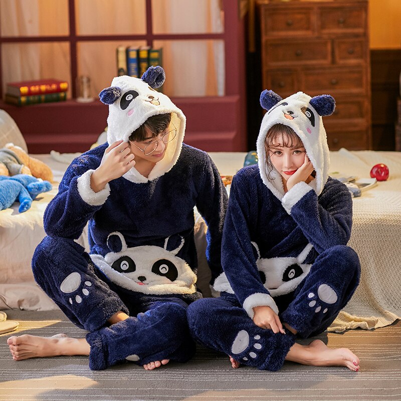 Korean Flannel Pajamas Winter Warm Couple Sleepwear Home Clothes Coral Fleece Thick Pyjamas Women Men Pijama Mujer