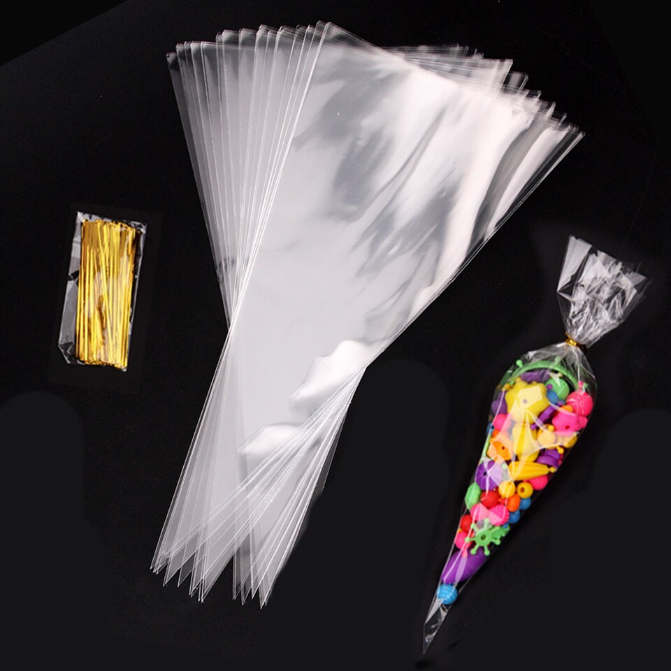 50 pcs clear cellophane candy packaging bag wedding birthday party decoration dessert candy bag conical storage packaging bag
