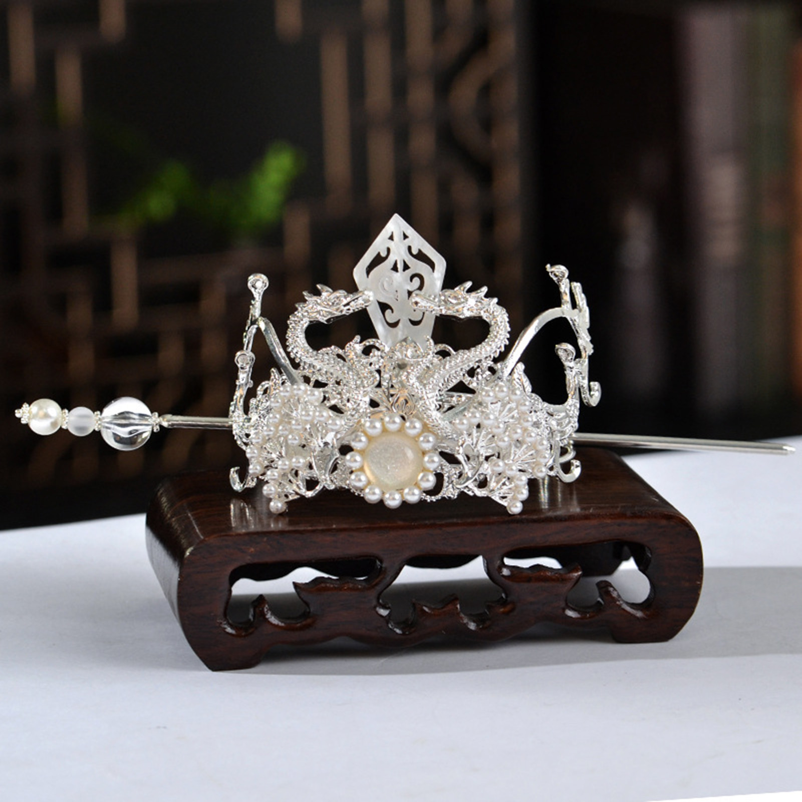Horquillas chinas para mujer y hombre, horquillas Retro Para Coleta, soporte para el pelo, Color dorado y plateado, perlas de Metal, corona, Tiara, joyería para el cabello largo