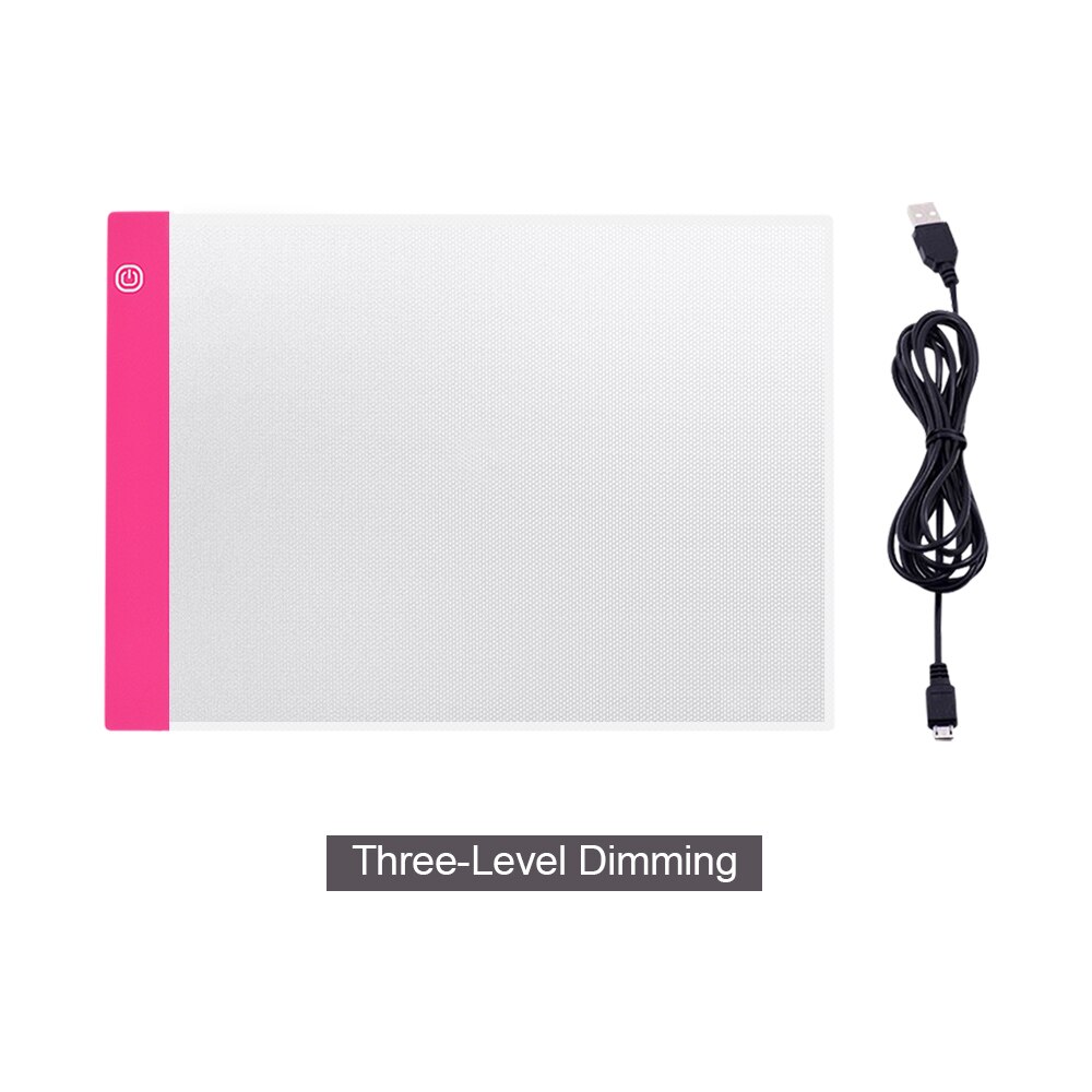 CHIPAL Digital A4 Drawing Tablet Graphics Tablets USB Dimming LED Light Box Electronics Art Diamond Painting Writing Copy Board: Red Three-level