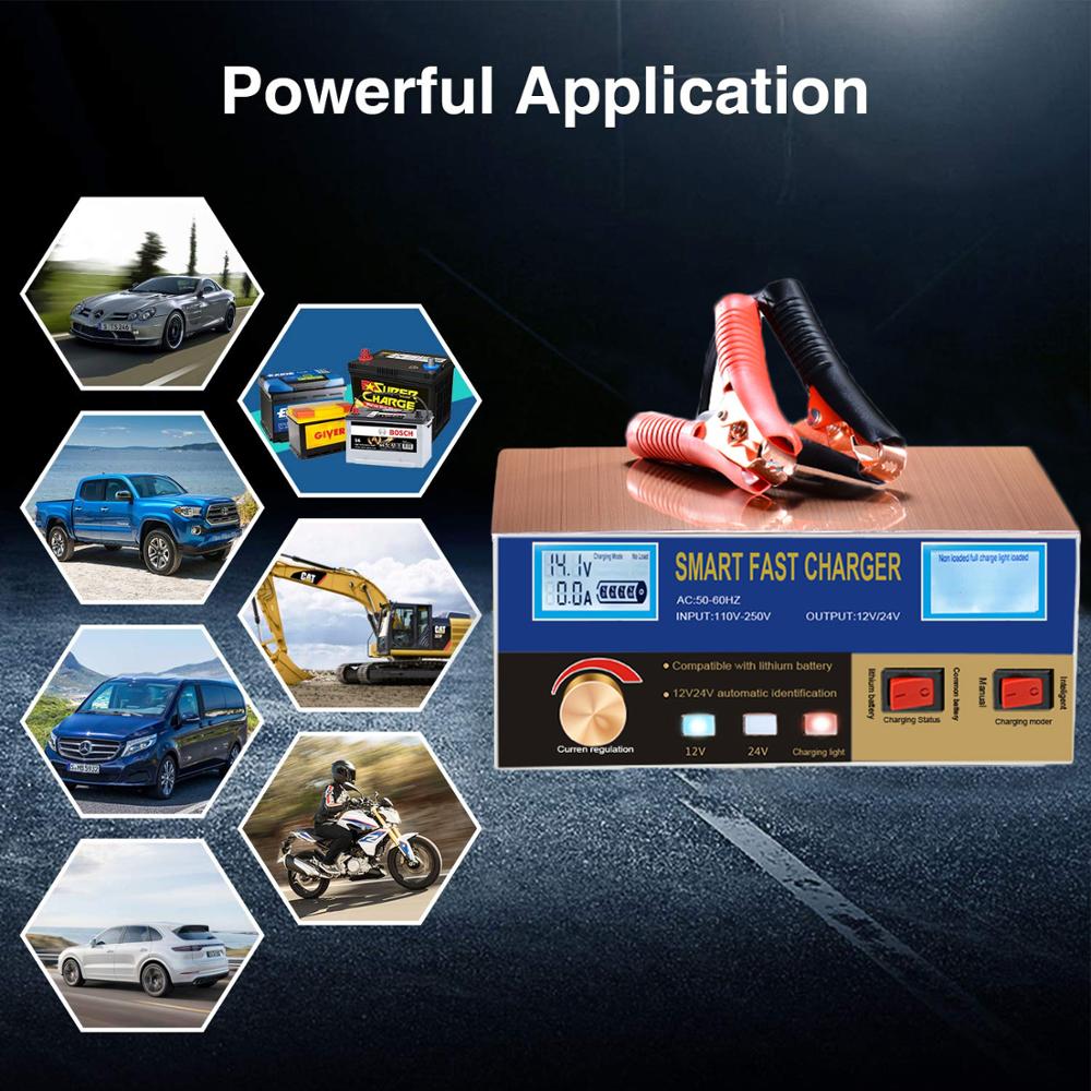 AGM Start-stop Car Battery Charger 400W Intelligent Pulse Repair Battery Charger 12V 24V Truck Motorcycle Charger