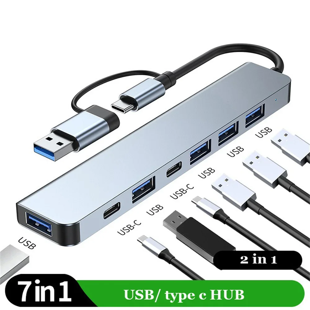 7 porte usb ac hub koncentrator 3.0 2.0 type multiadapter multi-hub dock splitter bærbar pc computerudvidelsestilbehør