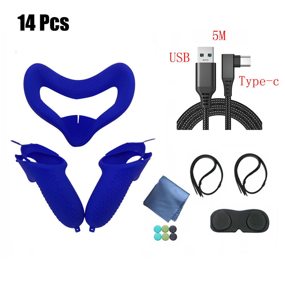 VR Protective Cover For Oculus Quest 2 Touch Controller mask Case With Knuckle Strap Handle Grip USB 3.1 Cable: B