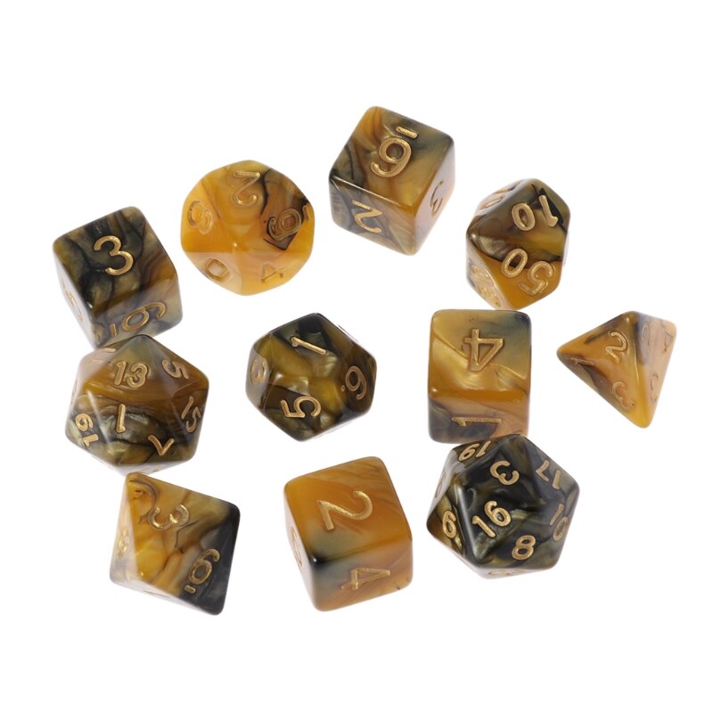 11pz D4 D6 D8 D10 D12 D20 Su dovuto Lati Dadi per Il RPG DND D & D impostato: nero giallo