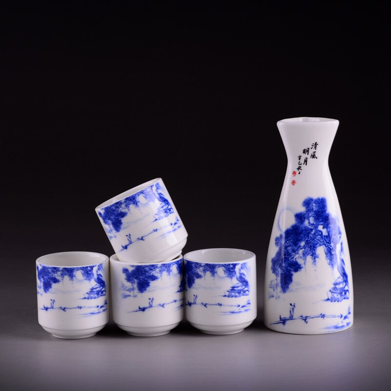 5 stk keramisk sake sæt japansk vin sæt vintage vinflaske flagon spiritus spiritus drinkware kopper bar sæt til hjem far: Stil 5