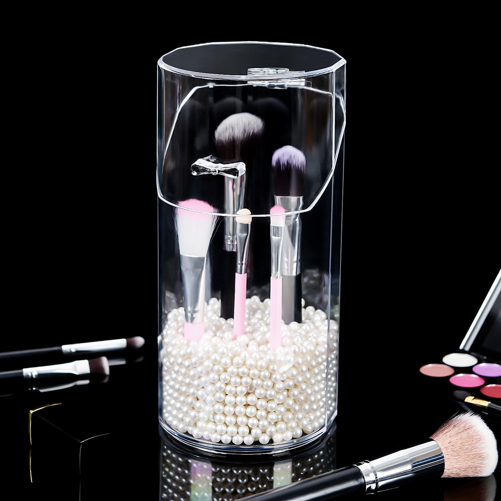 Akryl klar makeup børste opbevaringsboks med låg plast makeup organizer kosmetisk værktøj holder perle og æske: 02