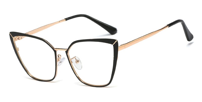 Peekaboo metal brillestel til kvinder katteøje tilbehør klar linse guld pink kvindelig brille stel recept: Sort med klar