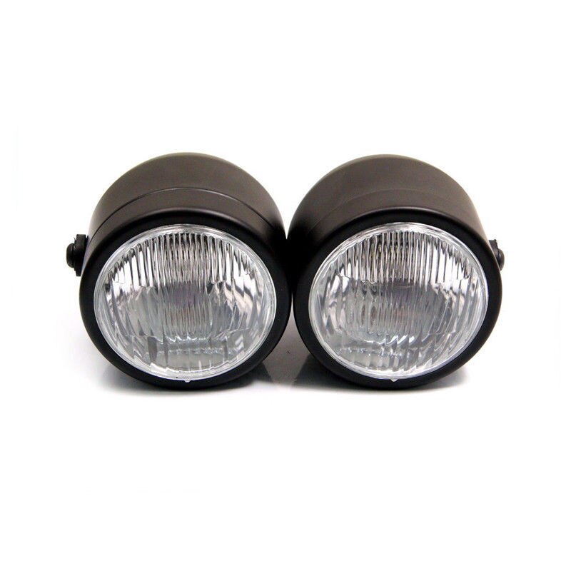Universal Motorcycle Front Double Twin Round Headlight HeadLamp with Mounting Bracket Motorcycle Double Headlight: Style 2