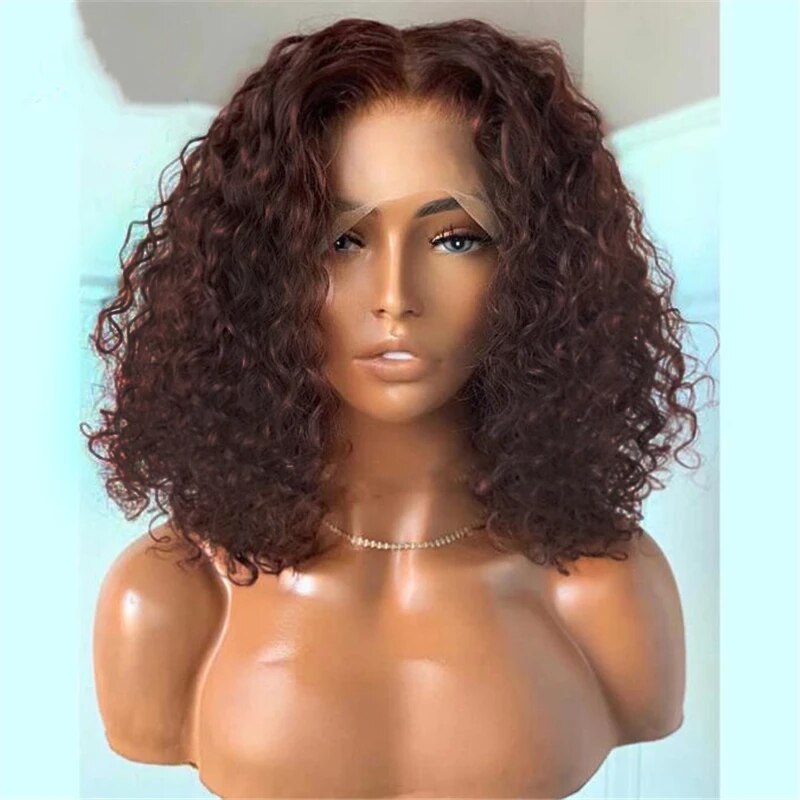 Dark Brown Color Curly Hair Wigs Natural Part Lace Front Wig Synthetic Hair Women Wigs Curly Short Bob Wig Daily Wear