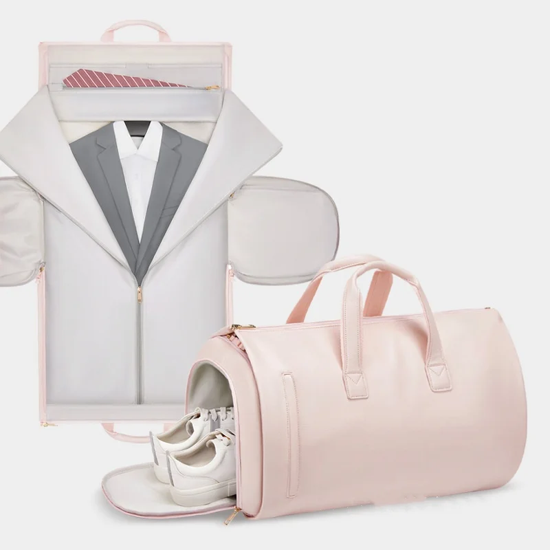 Bolso de viaje plegable para mujer, práctico bolso de mano para ropa, bolso de lona grande de cuero PU, bolso de viaje de negocios para mujer: Gris