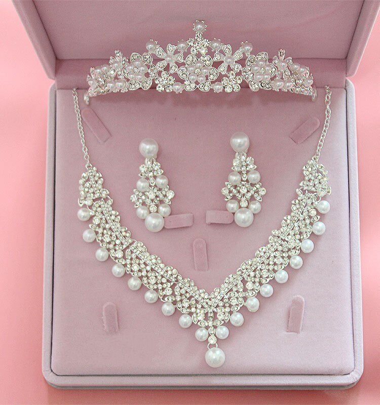 Crystal Wedding Bridal Sieraden Sets Vrouwen Tiara Kronen Bruid Earring Ketting Bruiloft Sieraden Accessoires: Style B 3Pcs Set