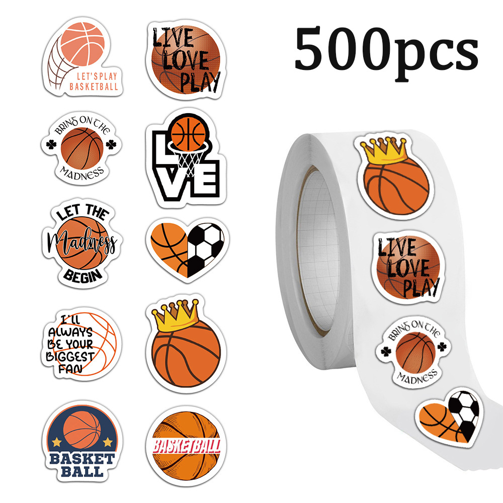 500 Pieces Basketball Stickers Self-Adhesive Sports Ball Labels Roll For Basketball Theme Party Decor Birthday Party Supplies: black