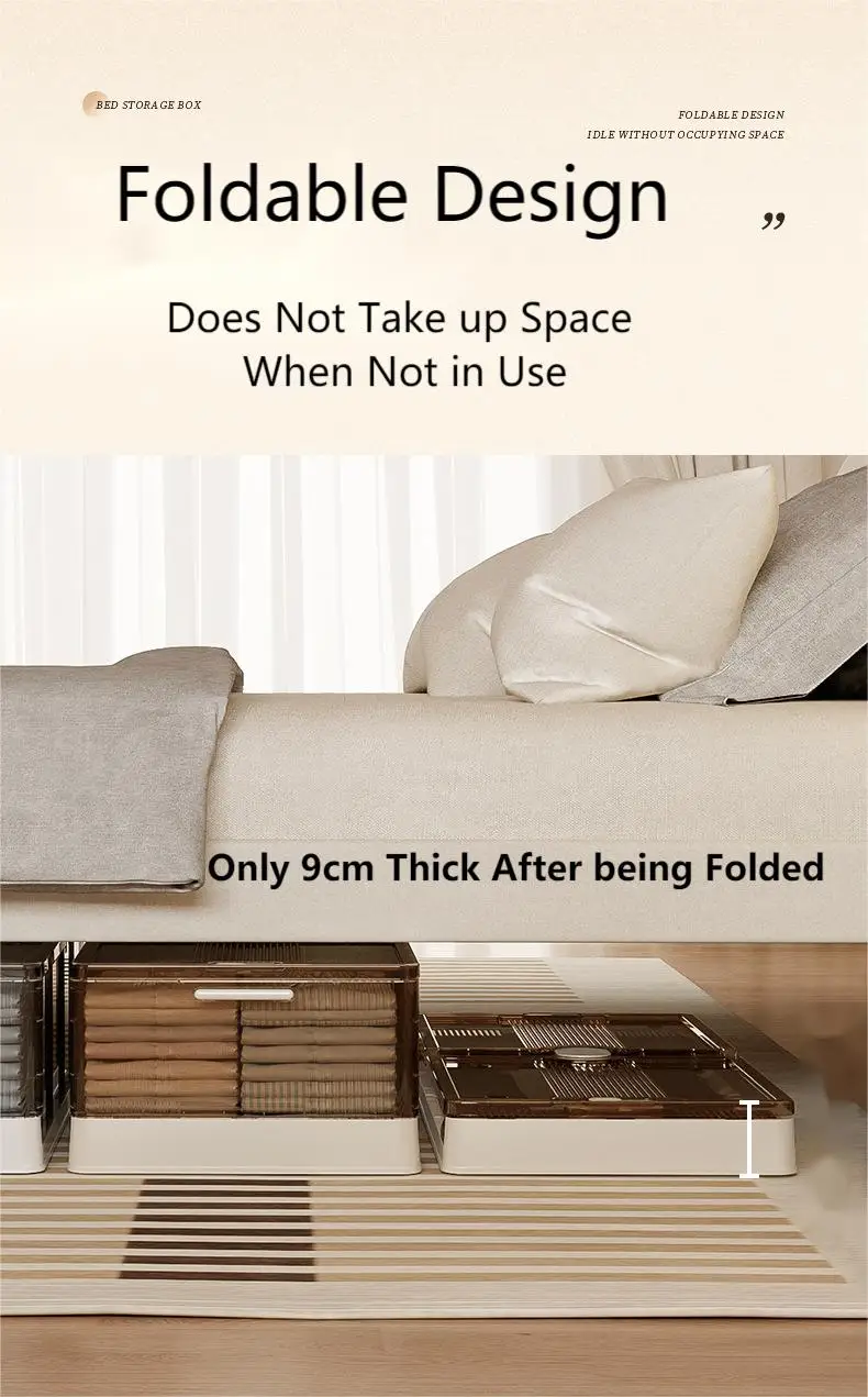 Opvouwbare Plastic Opbergdoos Met Wielen Onder Bed-Grote Capaciteit Slaapkamerkleding En Speelgoed Organizer