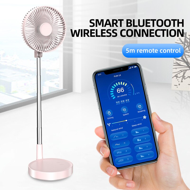 Smart APP Remote Control Folding Telescopic Mini Portable Fan USB Rechargeable Desktop Floor Air Cooler Dormitory Bed Office Fan