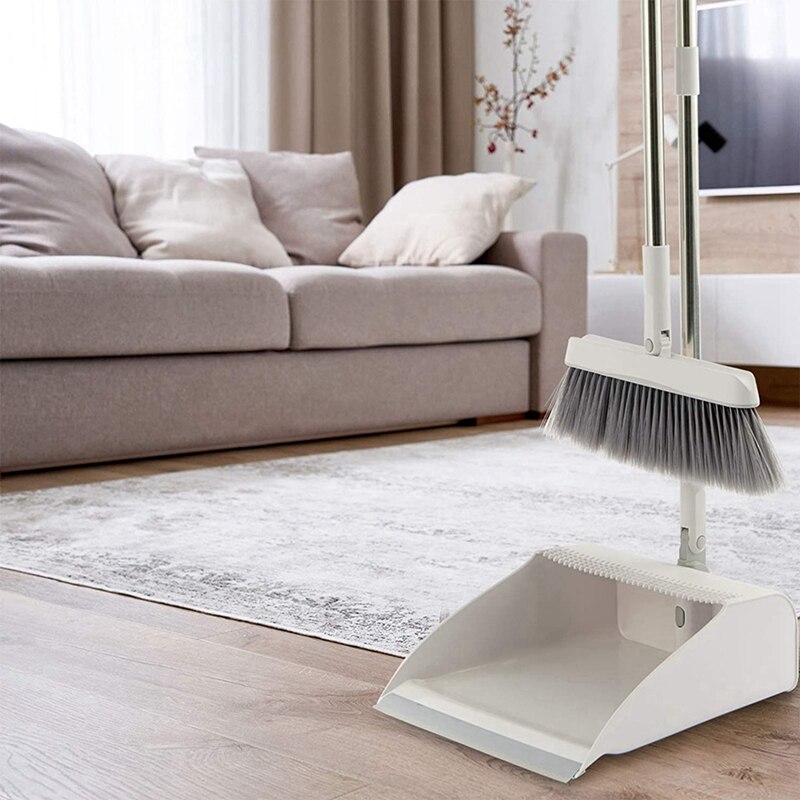 LUDA Broom and Dustpan Set, Self-Cleaning with Dustpan Teeth, 3 Layers Bristles, Upright Standing