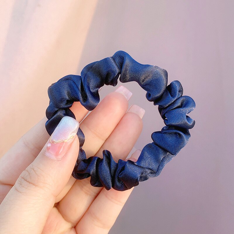 1Pc Elastic Hairbands Hair Tie for Women Satin Scrunchies Stretch Ponytail Holders Handmade Heandband Hair Accessories: Navy-A