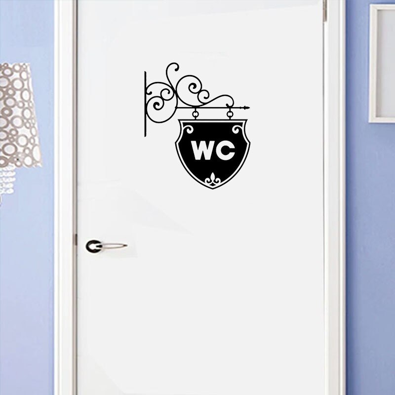 Wctoilet indgangsskilt dør klistermærker til offentligt sted hjem dekoration mønster vægoverføringsbilleder diy sjov vinyl vægmaleri kunst: E      20 cm x 16cm