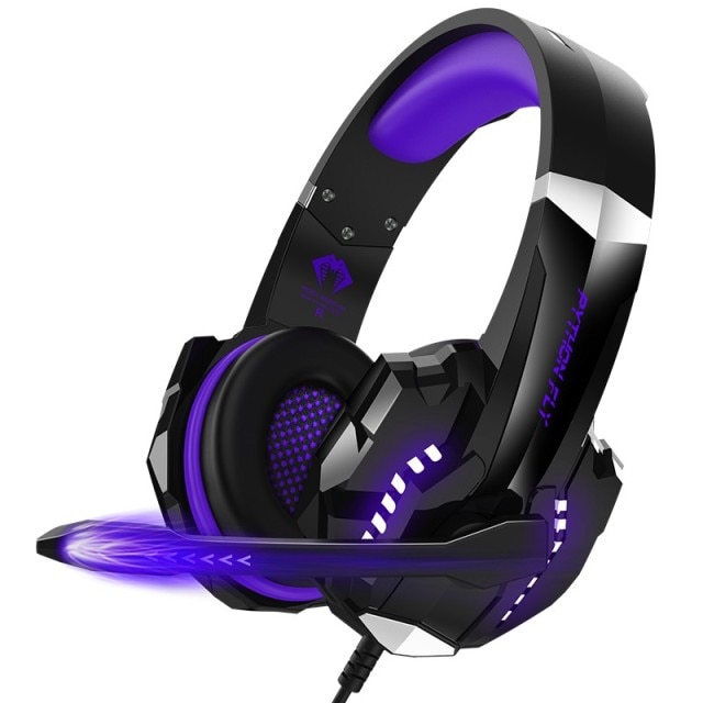 Auriculares para Gaming PYTHON FLY G9000 Pro, cascos estéreo para Gaming, 3,5mm, USB, HD, micrófono, luz LED, para PC: Purple