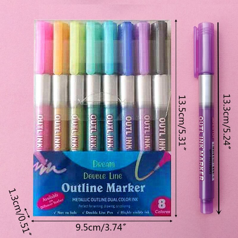 Marqueurs artistiques fluorescents à Double ligne, 8 couleurs, stylos de dessin, pour la calligraphie et le lettrage