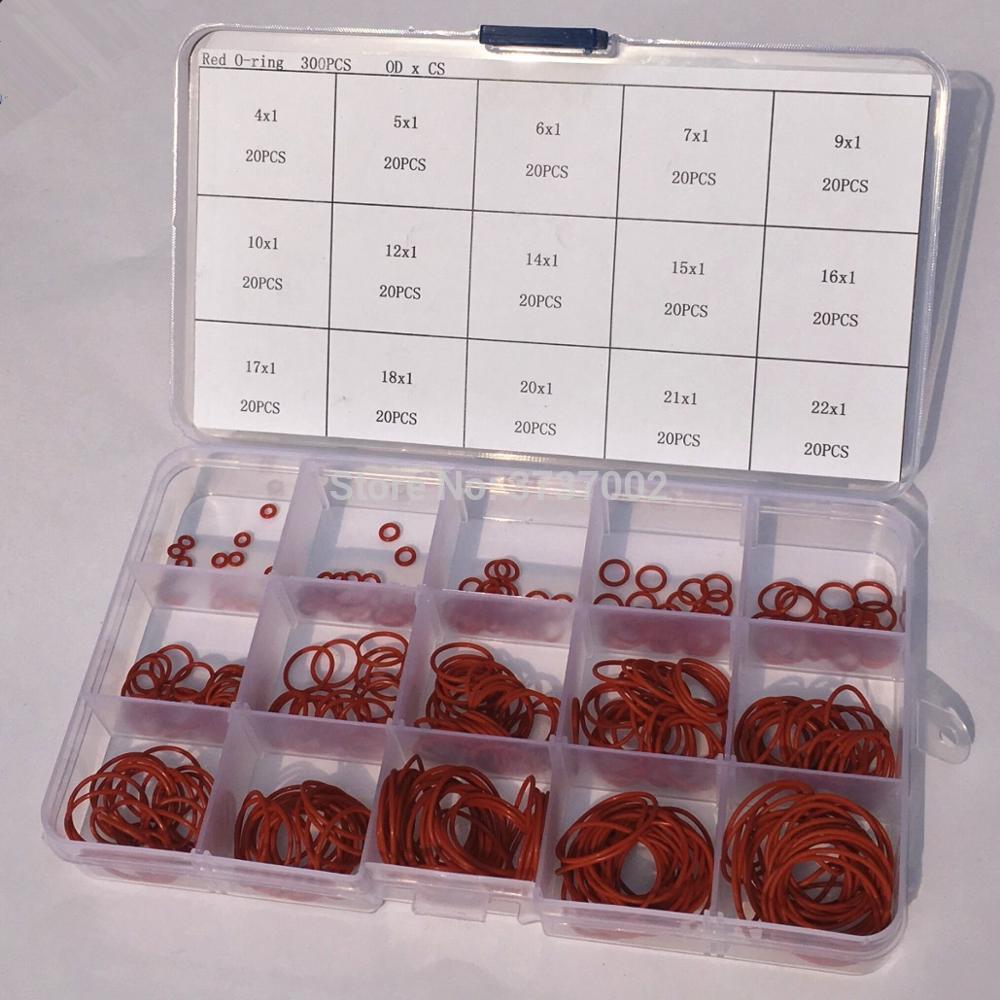 300 Pieces Red Silicone O Ring Kit 1mm Thickness Assortment O ring Gasket Box 15 Different Sizes High Temperature