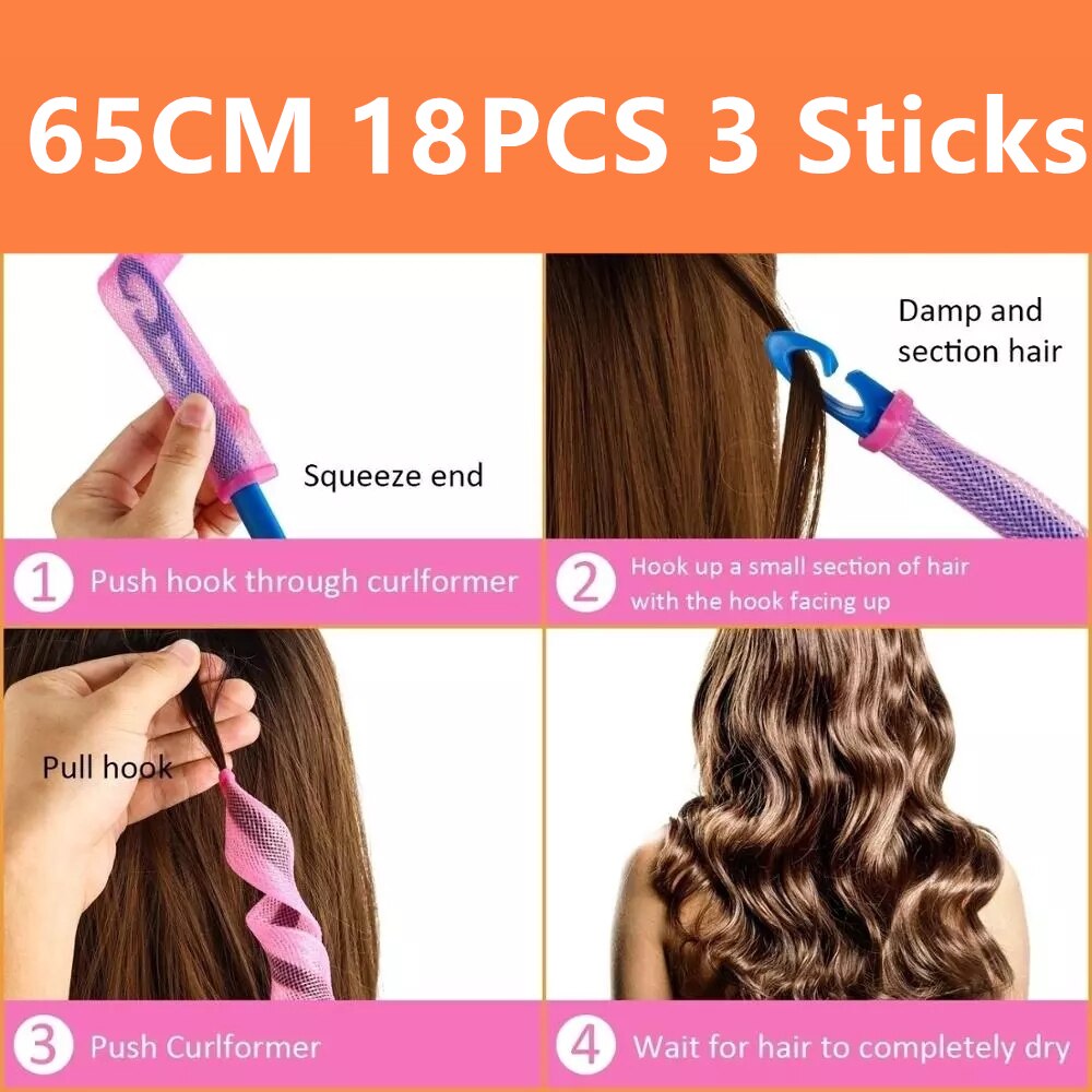 DIY 20CM-75CM 18PCS Not Waveform DIY Hair Rollers Spiral Shape Curlers For Soft Hair Spiral Round Hair Curler Bendy Roller: 65CM 18PCS 3 Sticks
