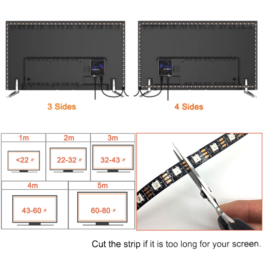 5v usb led -nauhan ympäristön ohjain diy tv hdtv -tietokoneen näytön taustavalo pc -unelma -näytön valolaatikko osoitetulle led -nauhalle