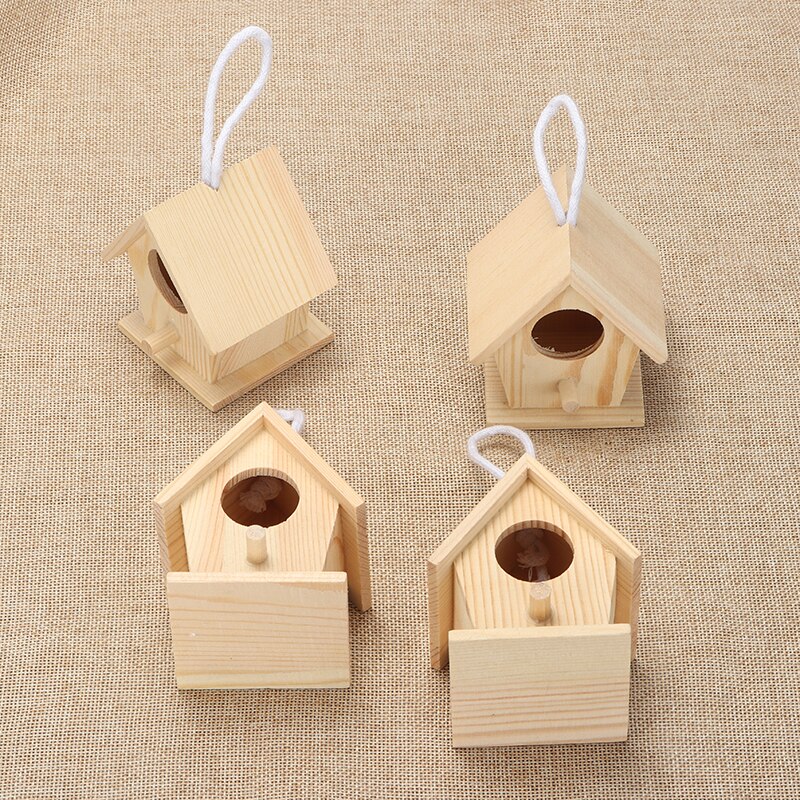 4pcs Wooden Bird House Nesting Boxes Small Birds House Garden Decor Wall-Mounted Outdoor Birdhouse