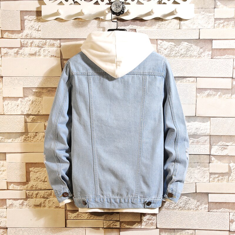 Men Jacket 2020 Spring and Autumn New Fashion Casual Hole-solid Color Slim Denim Jackets Men