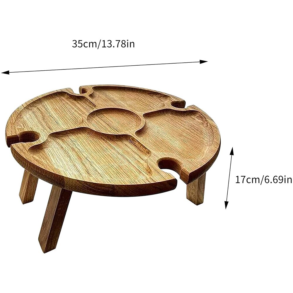 Houten Outdoor Opvouwbare Picknick Tafel Met Glazen Houder Ronde Opvouwbare Bureau Wijn Glas Rack Inklapbare Tafel Voor Tuin Party