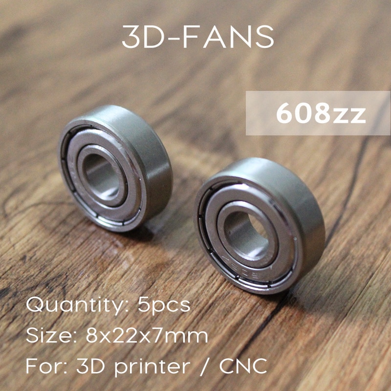 5PCS ABEC-7 Deep groove ball bearing 608ZZ 8X22X7 mm bearing steel 608 ZZ skating bearing for 3D printer