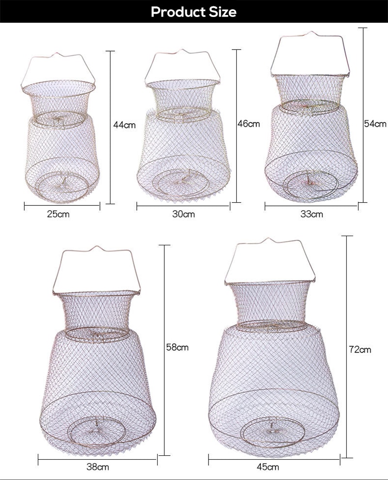 Metal Wire Fishing Net Fish Crabs Squid Shrimp Mesh Cage Cast Net Fishing Trap Network Foldable Fishing Net Tackle Outdoor