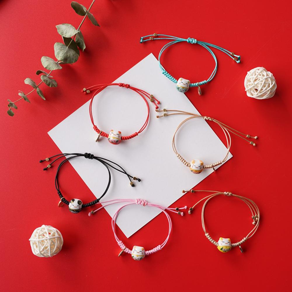 Handgemaakte String Kleurrijke Touw Lucky Cat Verstelbare Armband Voor Vrouwen Meisjes Verjaardag Zoete Kwastje Mode Armbanden Femme
