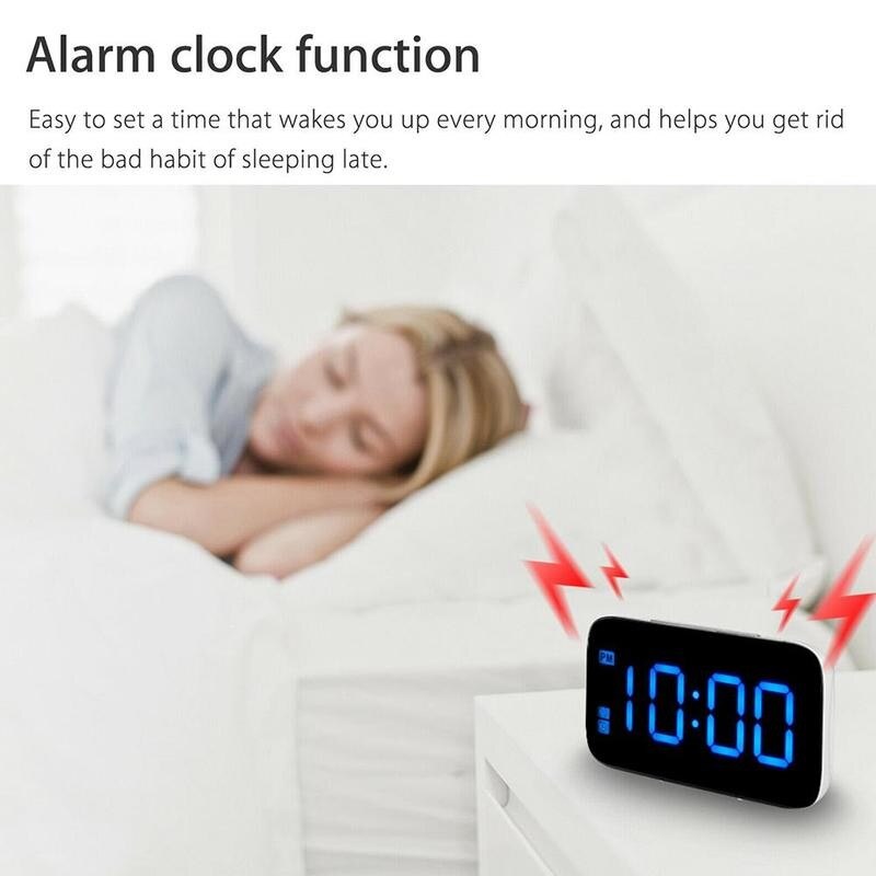 Stor skärm tyst digital väckarklocka elektronisk klocka led display spegel snooze bord skrivbord väckarklockor natt ljus