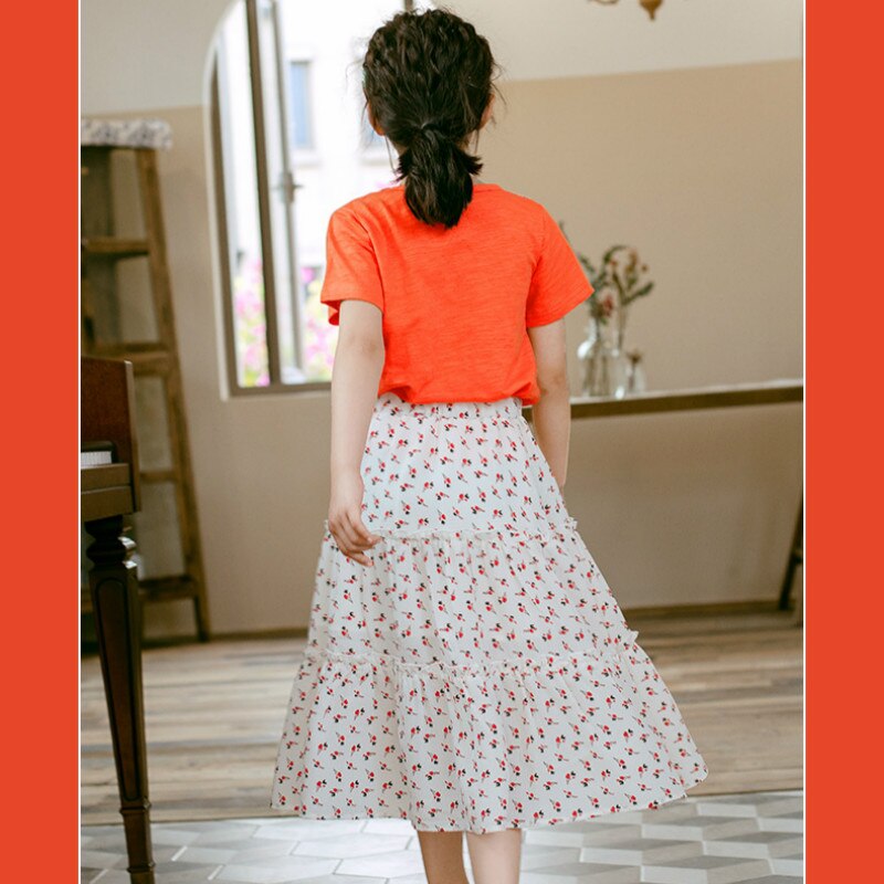 Summer Girls Floral Skirt Teen Girls Chiffon Skirt Kids Maxi Ruffle Skirts Cute Children Clothing Size 4 6 8 10 12