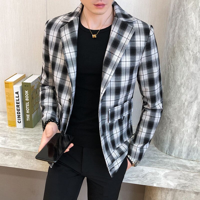 Röd gul rutig retro kavaj hombre för män vintage kostym jacka ledig bröllopsrock affärsman kavaj väst kostym homme: Vit / Koreanska xxxl