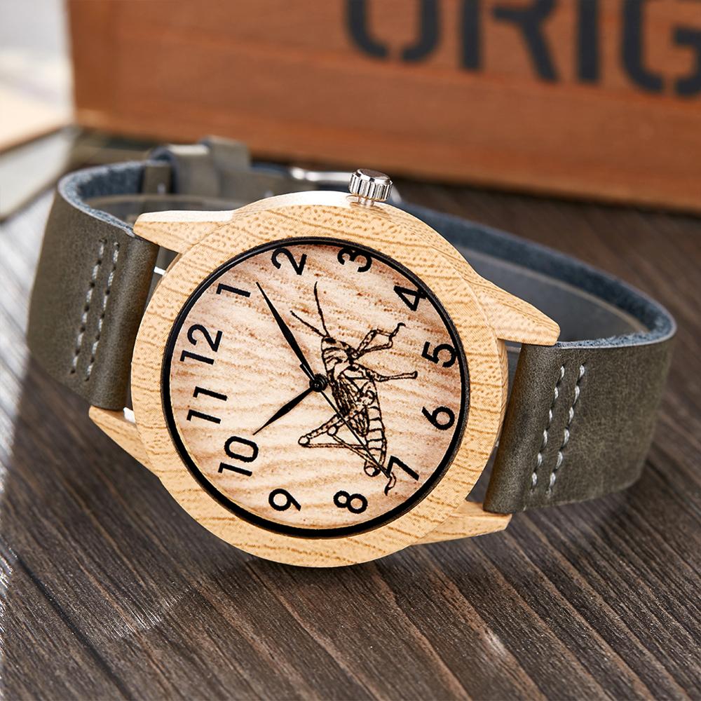 Wood Watch Men Women Couple Quartz Imitation Bamboo Wooden Male Animal Horse Watch Watches Leather Wrist Clock Reloj: W5 for Men