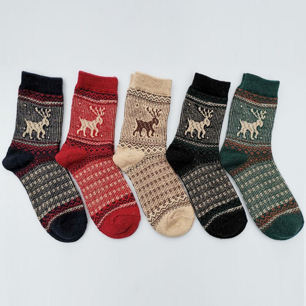 5/10 pacote chaussette noel womens meias natal impresso inverno do vintage macio quente malha lã meias calcetines termicos de mujer